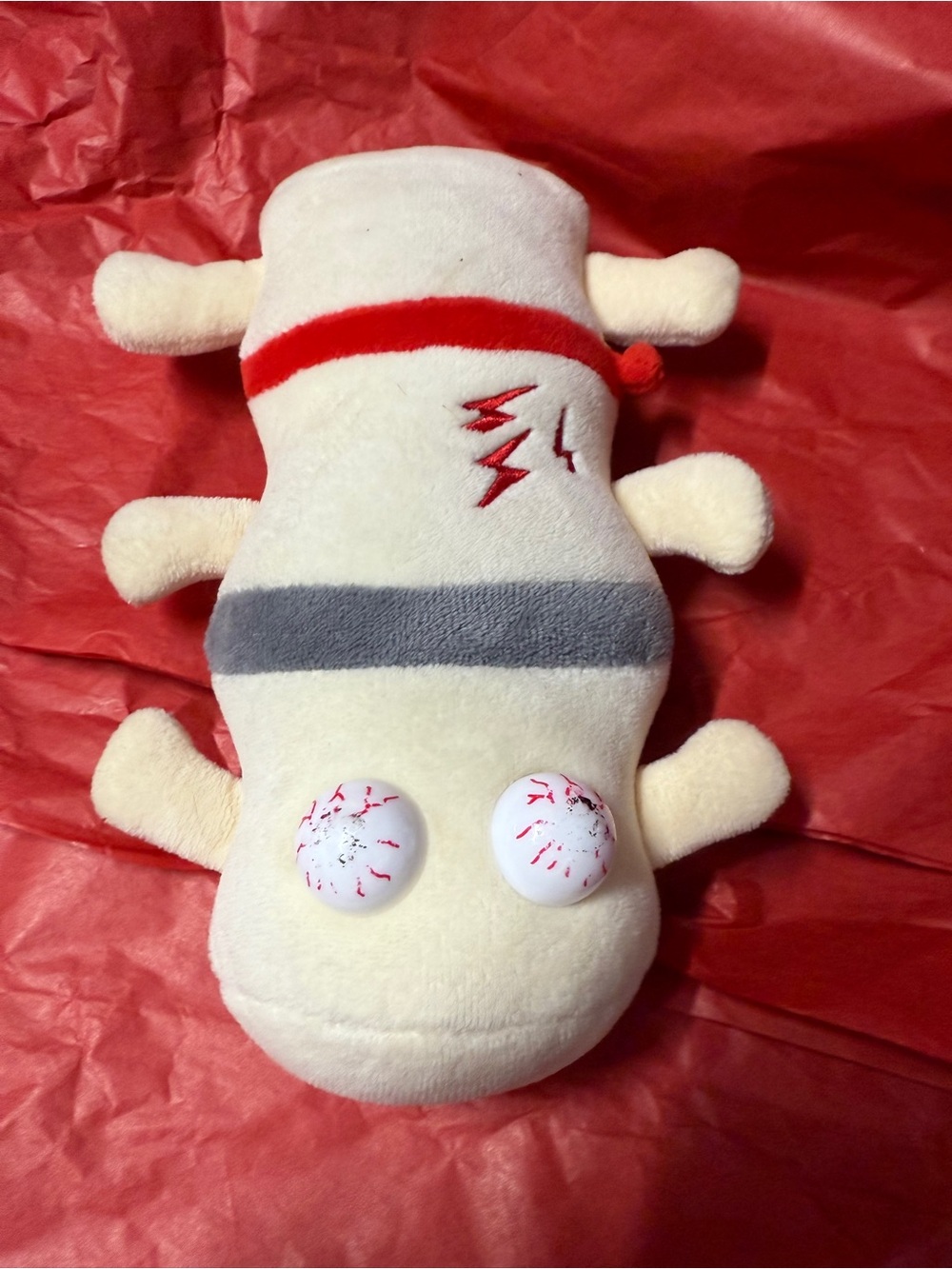 Giant Microbes Chronic Back Pain Cream Plush Bug/Dog  with Red and Gray Accents